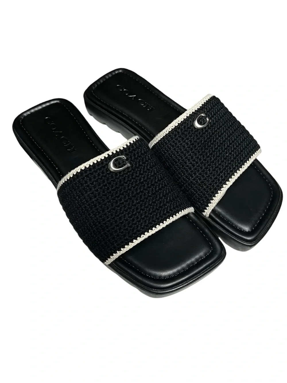 🌻NEW w/box Coach Florence Crochet Sandals Leather Espadrille Platform Size 7